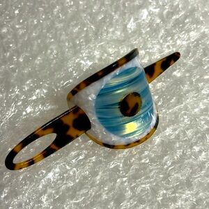 Evil eye white shell brown leopard print Bun Cover Hair Slider Pin